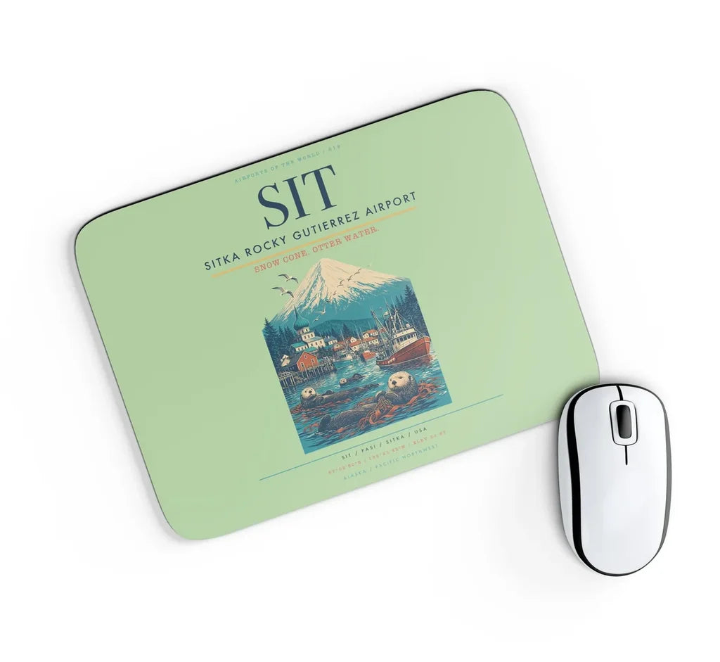 Sitka Rocky Gutierrez Airport (SIT) design on light green rectangle mouse pad
