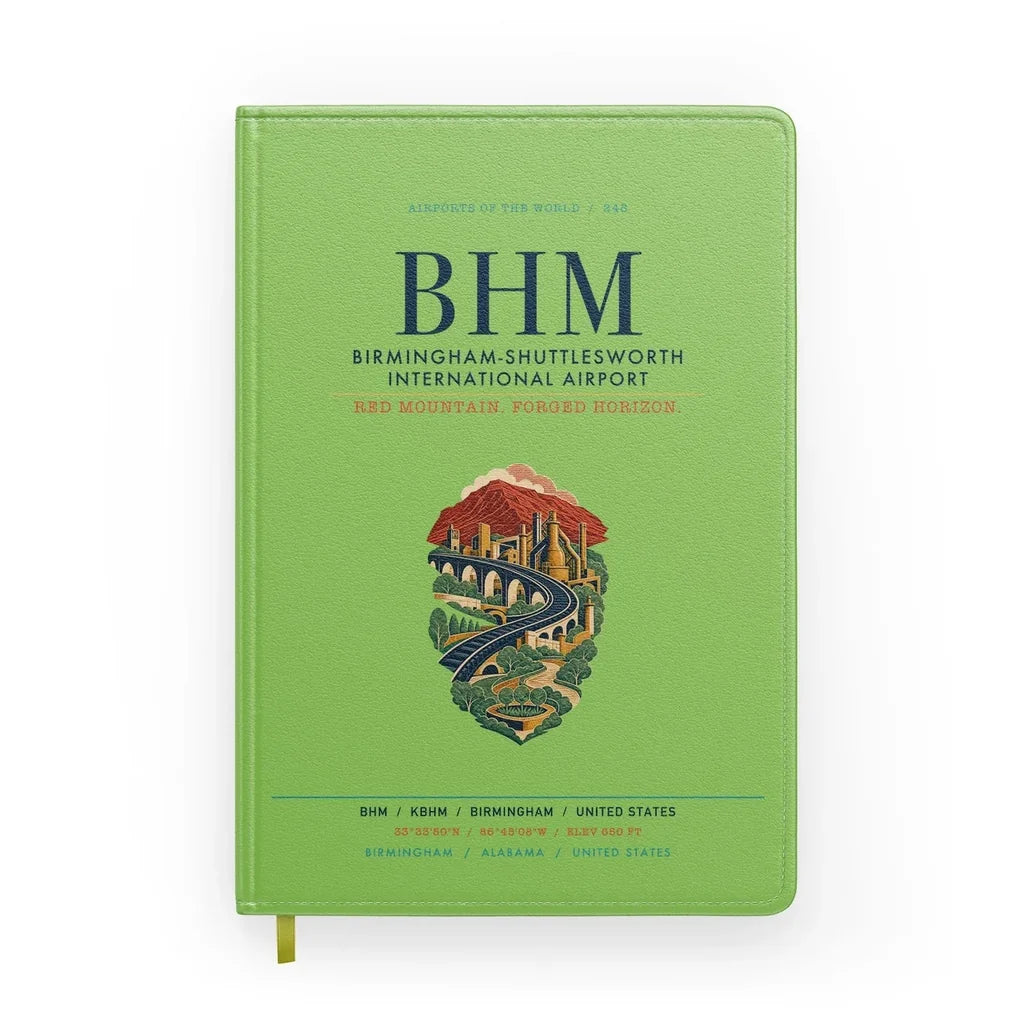 Birmingham-Shuttlesworth International Airport (BHM) design on light green notebook