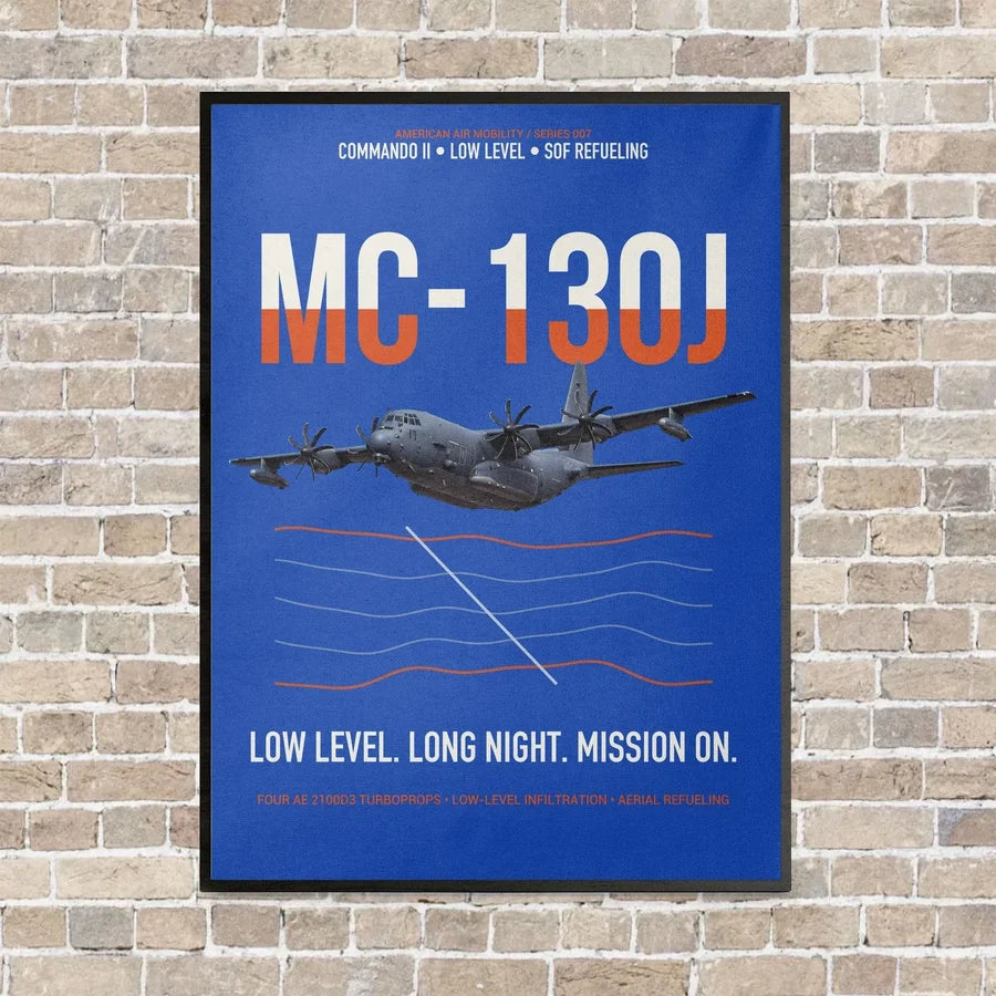 MC-130J COMMANDO II vertical canvas print - framed - blue background
