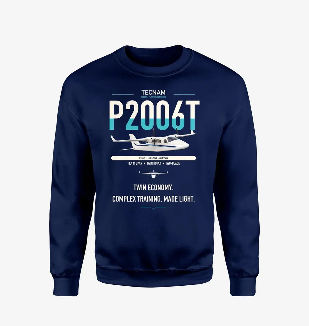 Tecnam P2006T design on navy blue sweatshirt