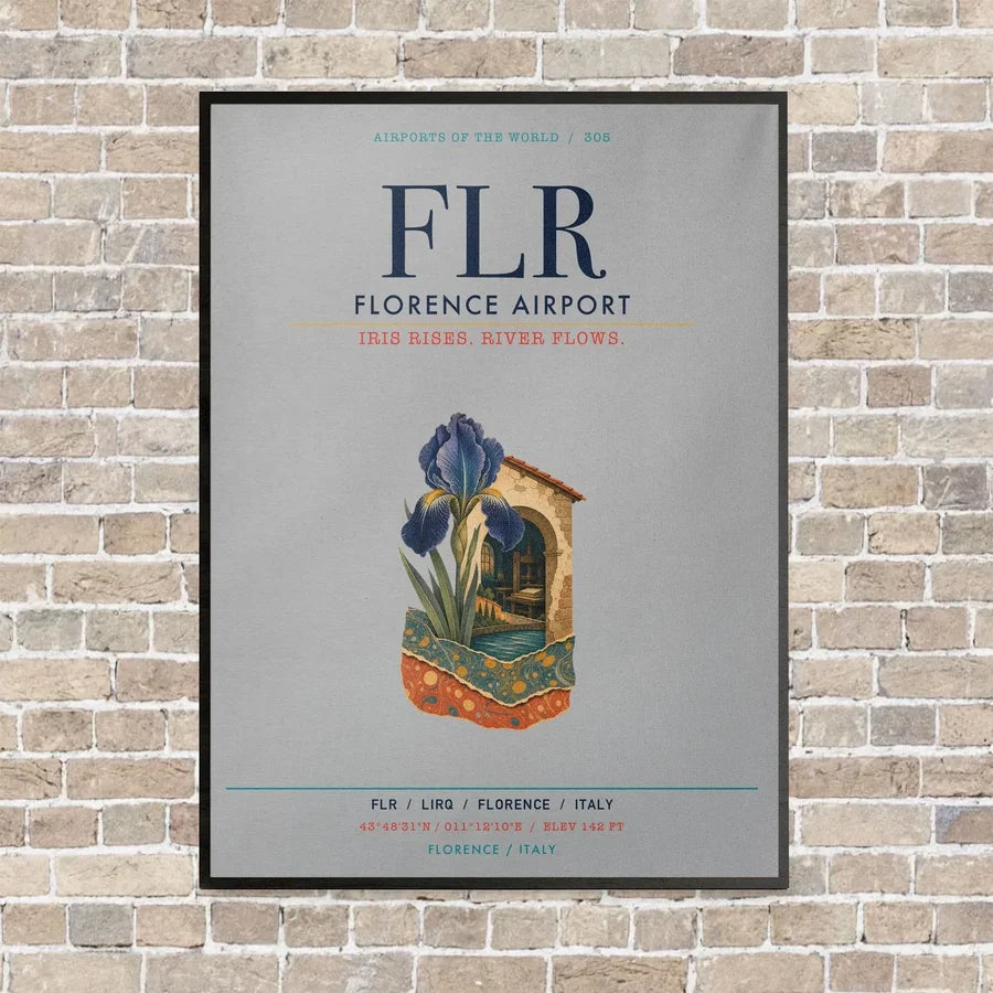 Florence Airport FLR vertical canvas print - framed - light gray background