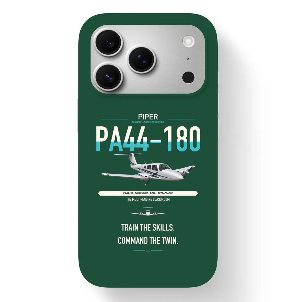 Piper PA-44-180 Seminole design on dark green magsafe iphone case, for iPhone 17 Pro