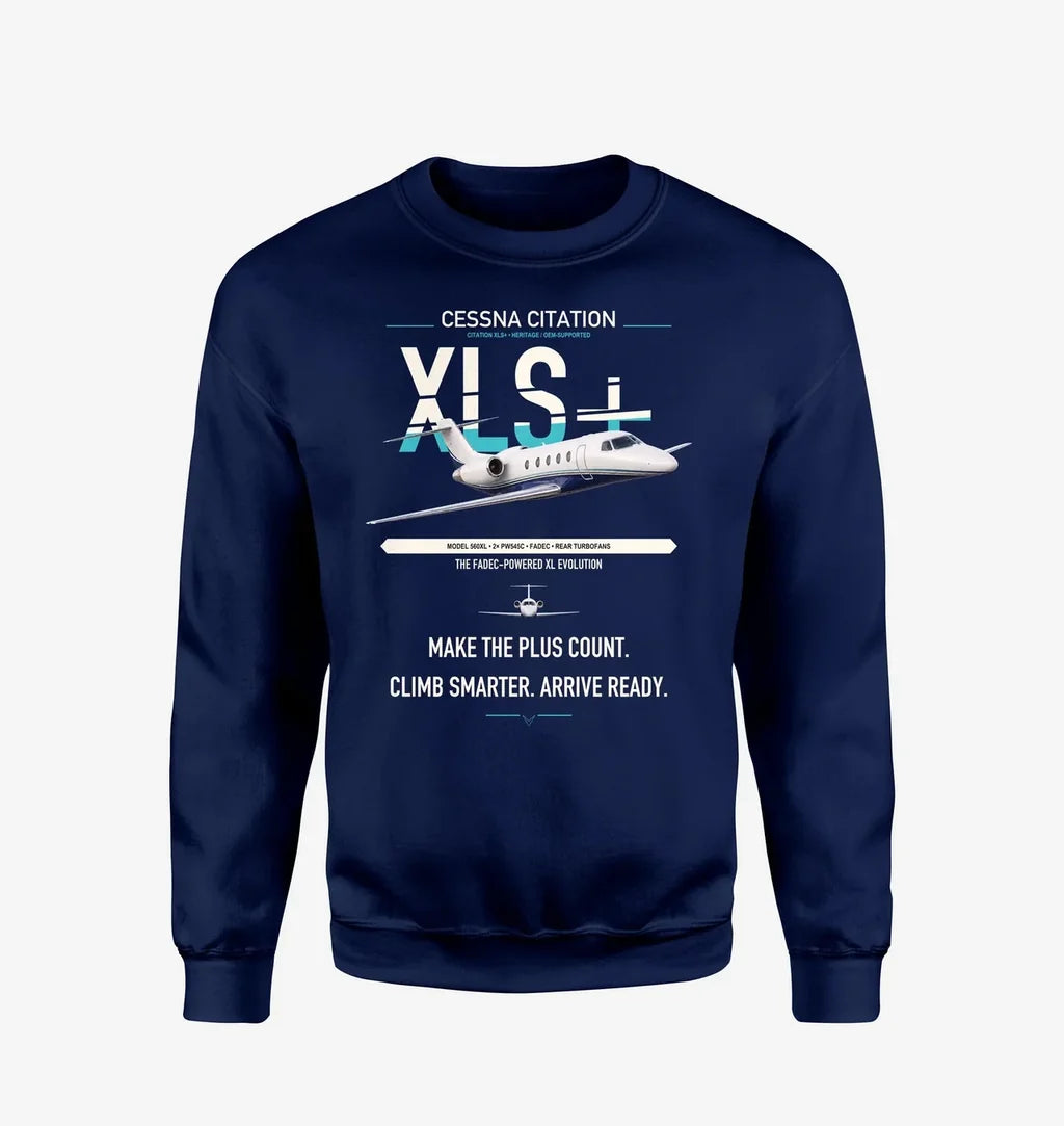 Cessna Citation XLSPlus design on navy blue sweatshirt
