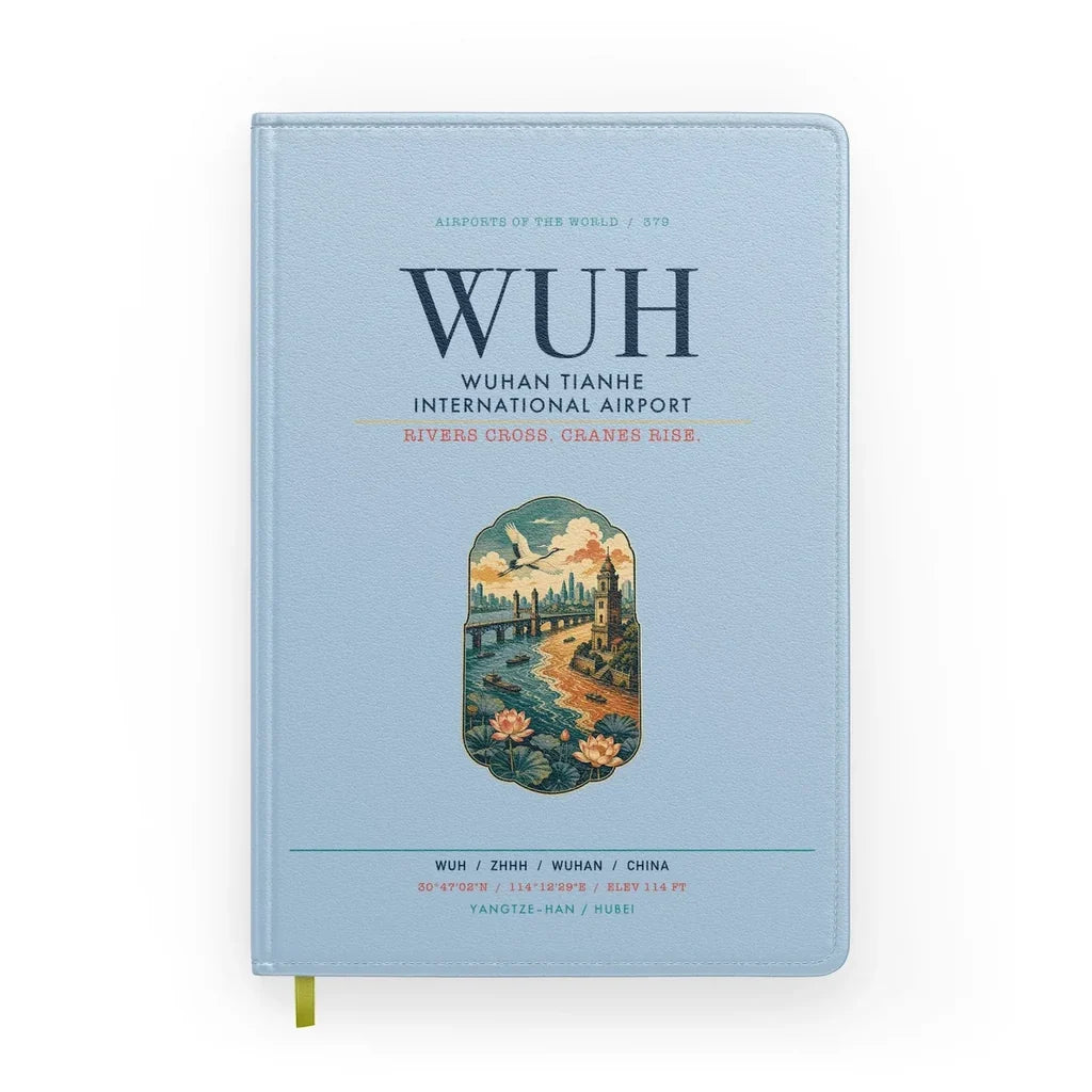 Wuhan Tianhe International Airport (WUH) design on light blue notebook