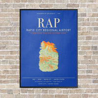 Thumbnail for Rapid City Regional Airport RAP vertical canvas print - framed - blue background