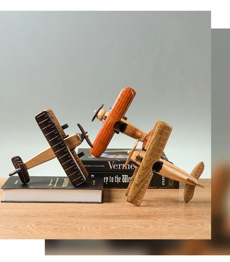 Solid Wood Retro Handmade Desktop Model Airplane - view 4