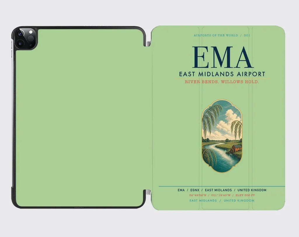 East Midlands Airport (EMA) design on light green ipad tablet case