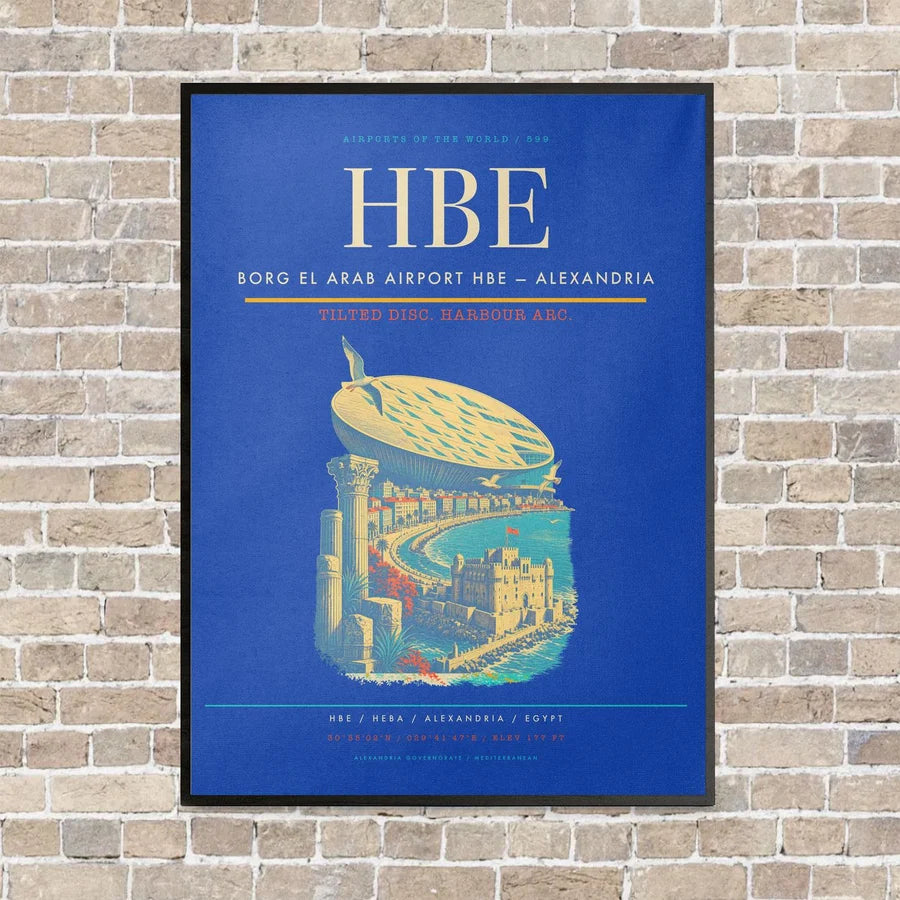 Borg El Arab Airport HBE — Alexandria vertical canvas print - framed - blue background