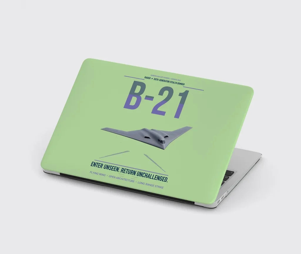 B-21 Raider design on light green MacBook case