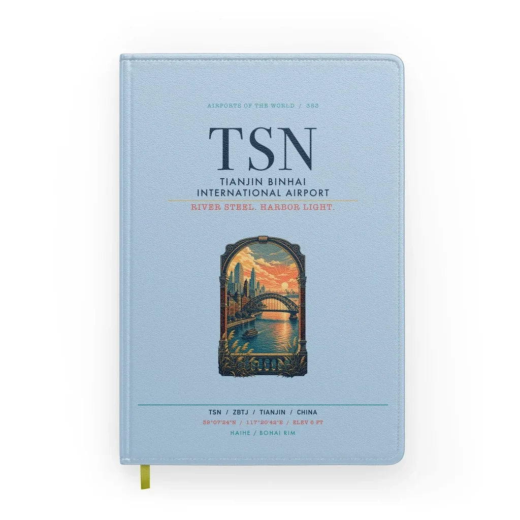 Tianjin Binhai International Airport (TSN) design on light blue notebook