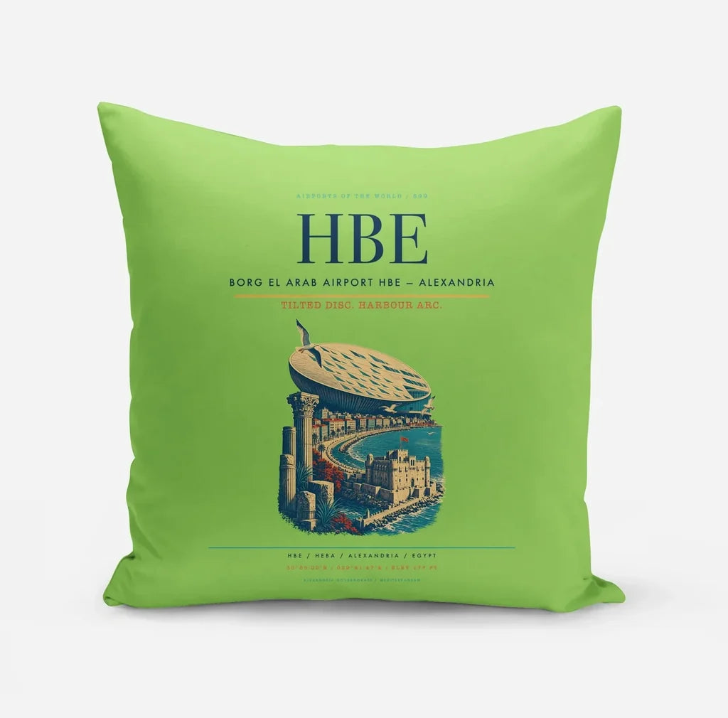 Borg El Arab Airport (HBE) design on light green pillow