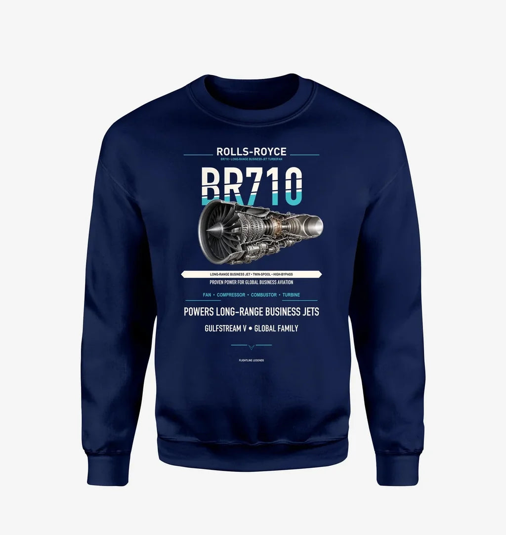 BR710 design on navy blue sweatshirt