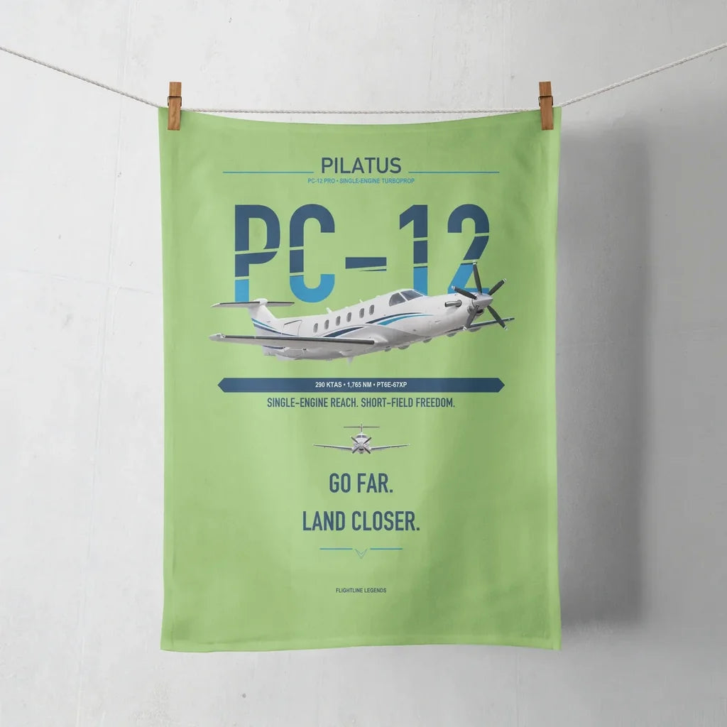Pilatus PC-12 PRO design on light green towel