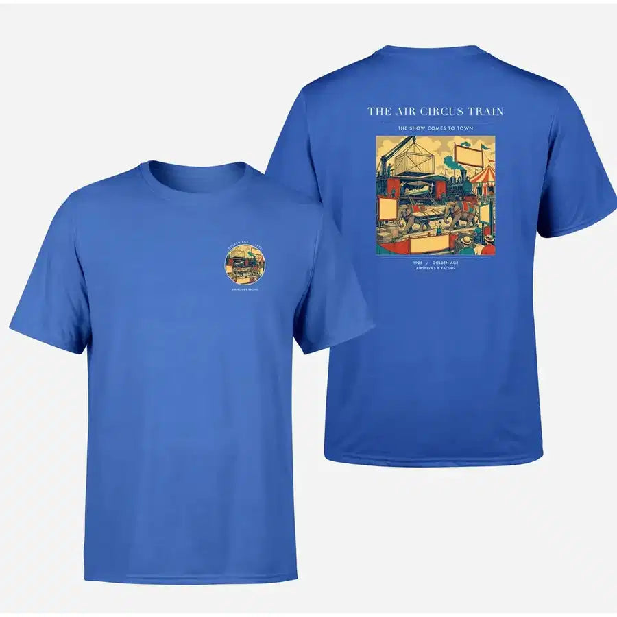 VINTAGE G4037 - The Air Circus Train - Double-Side T-Shirt design on blue double side t shirt