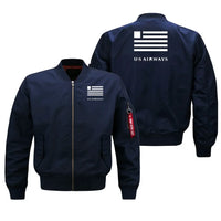 Thumbnail for US Airways aviation design embroidered on blue bomber jacket
