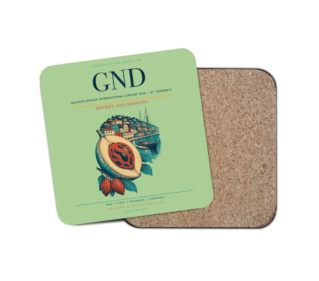 Maurice Bishop International Airport (GND) design on light green 1 piece coaster