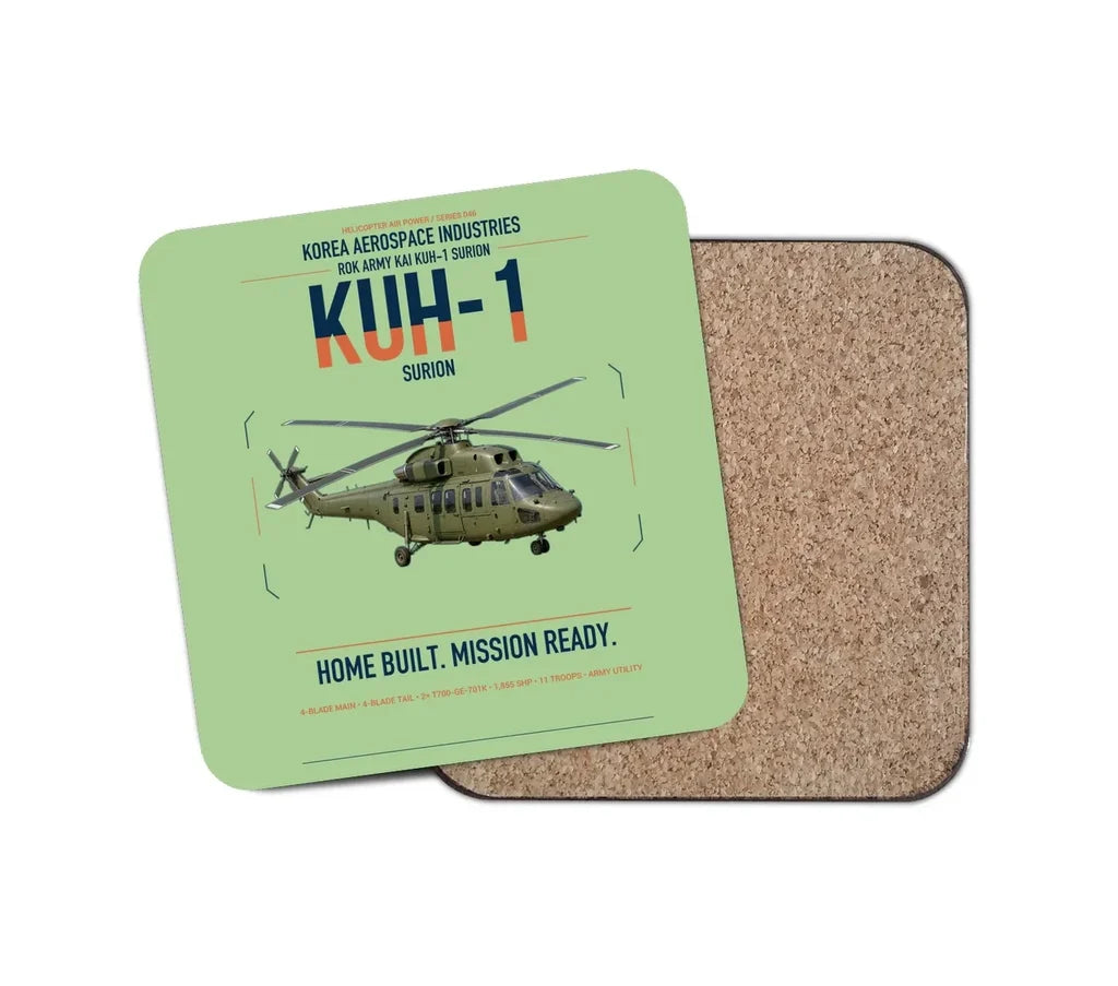 Korea Aerospace Industries KUH-1 Surion design on light green 1 piece coaster