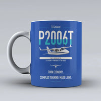 Thumbnail for Tecnam P2006T design on blue ceramic mug, double-side print