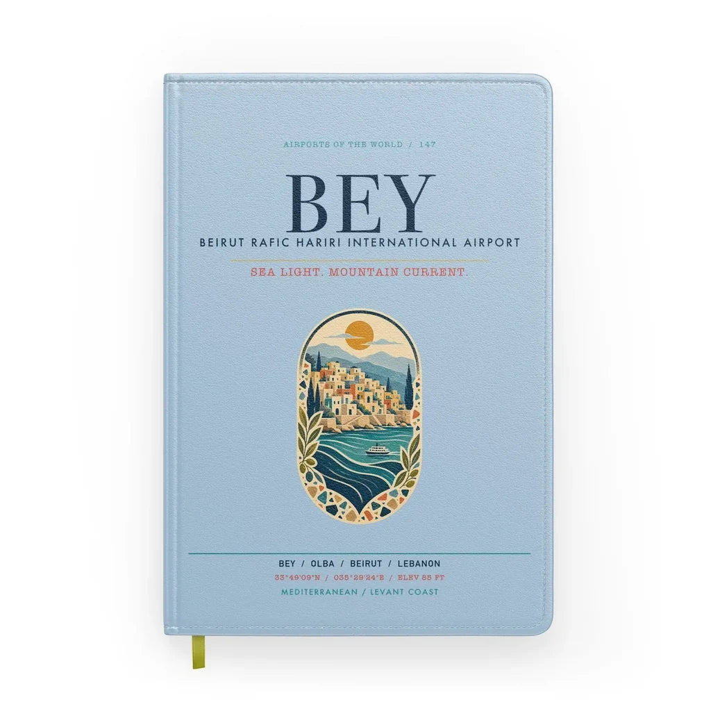 Beirut Rafic Hariri International Airport (BEY) design on light blue notebook