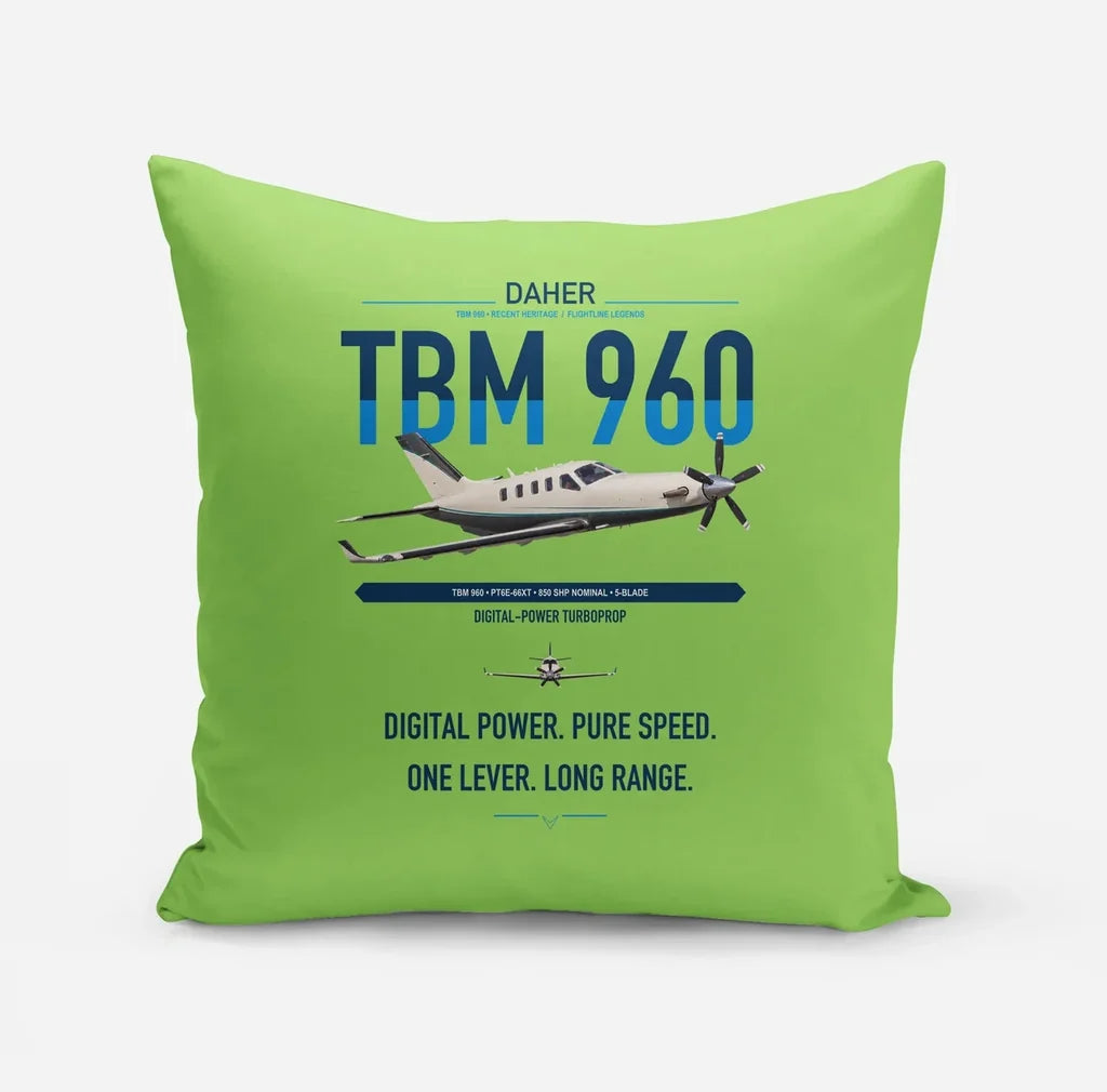 Daher TBM 960 design on light green pillow