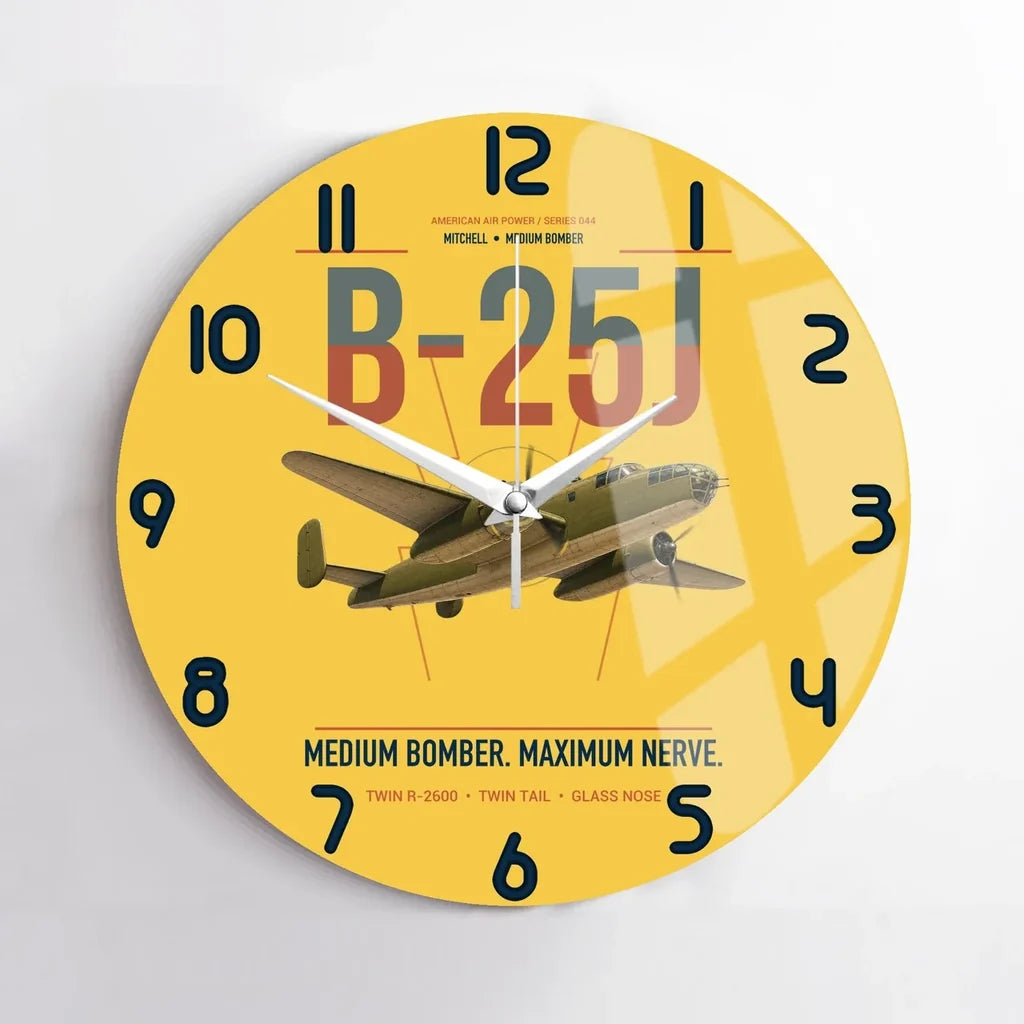 B-25J Mitchell design on yellow no frame wall clock