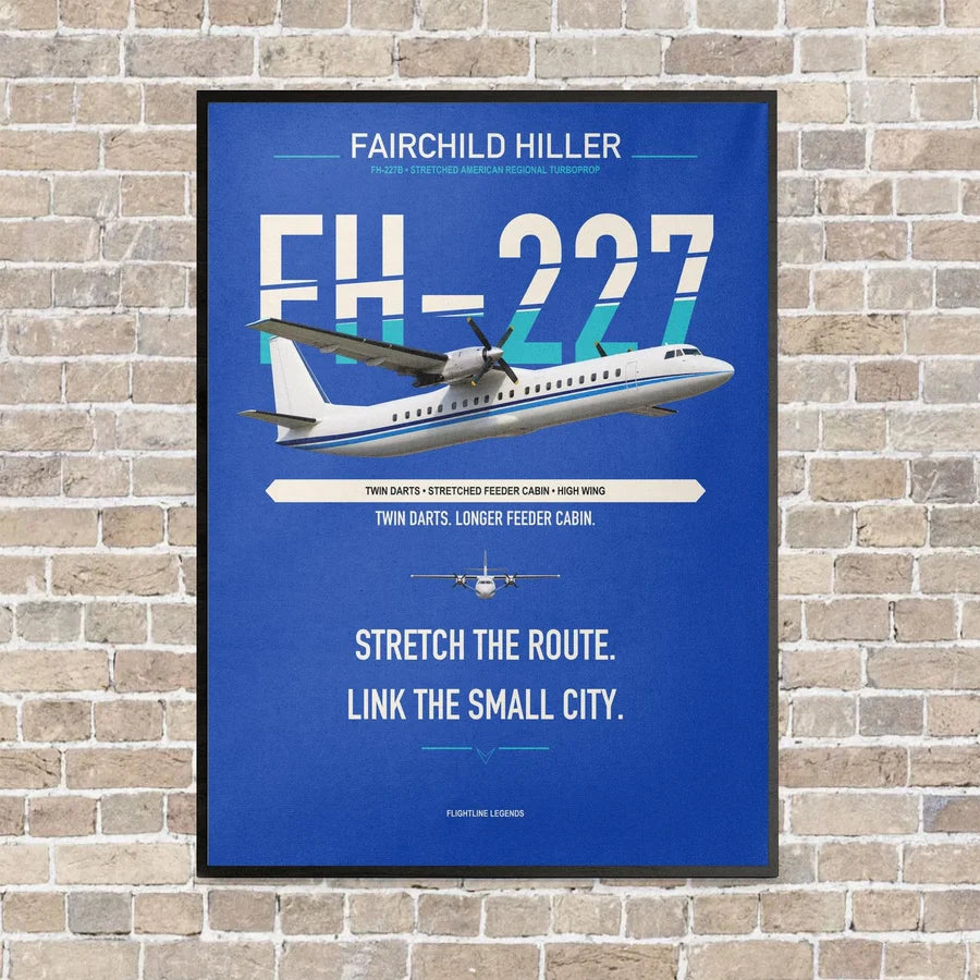 Fairchild Hiller FH-227B vertical canvas print - framed - blue background