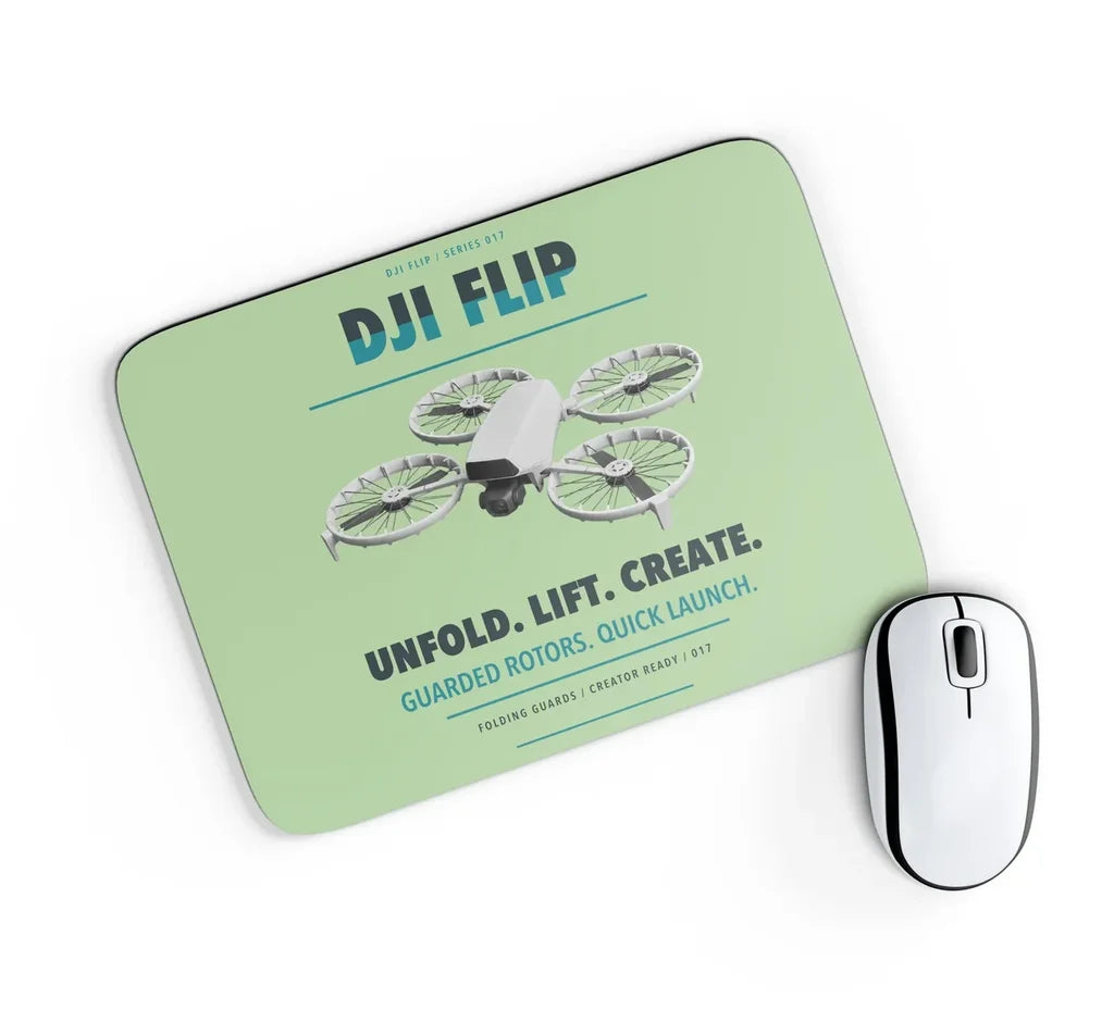 DJI Flip design on light green rectangle mouse pad