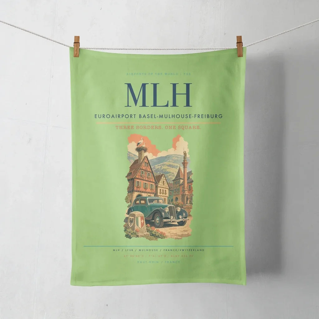 EuroAirport Basel-Mulhouse-Freiburg (MLH) design on light green towel