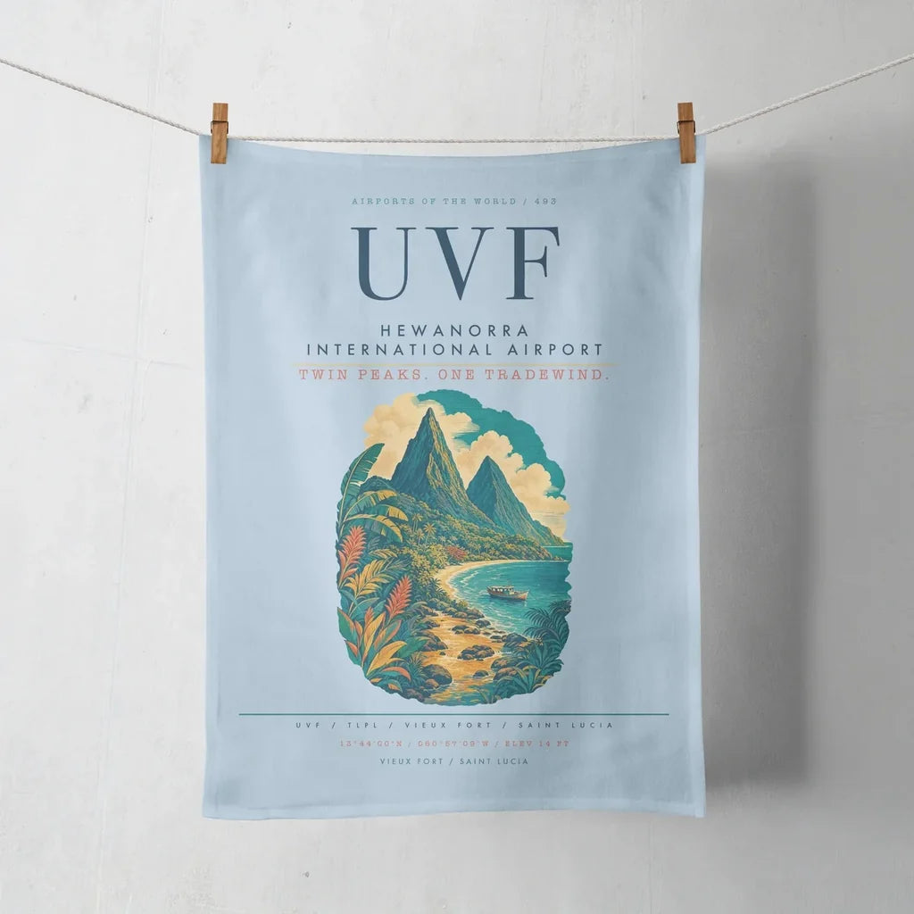 Hewanorra International Airport (UVF) design on light blue towel