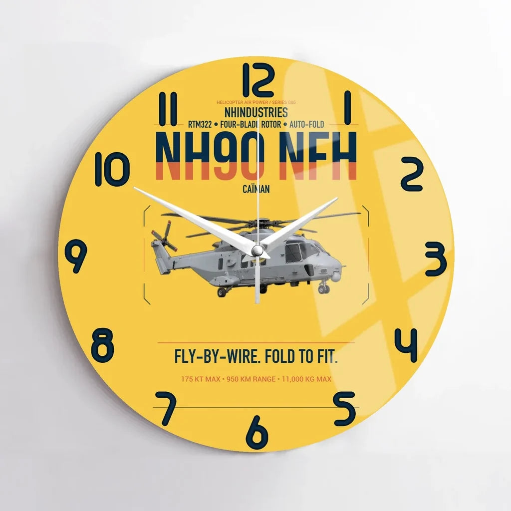 NHIndustries NH90 NFH Caïman design on yellow no frame wall clock