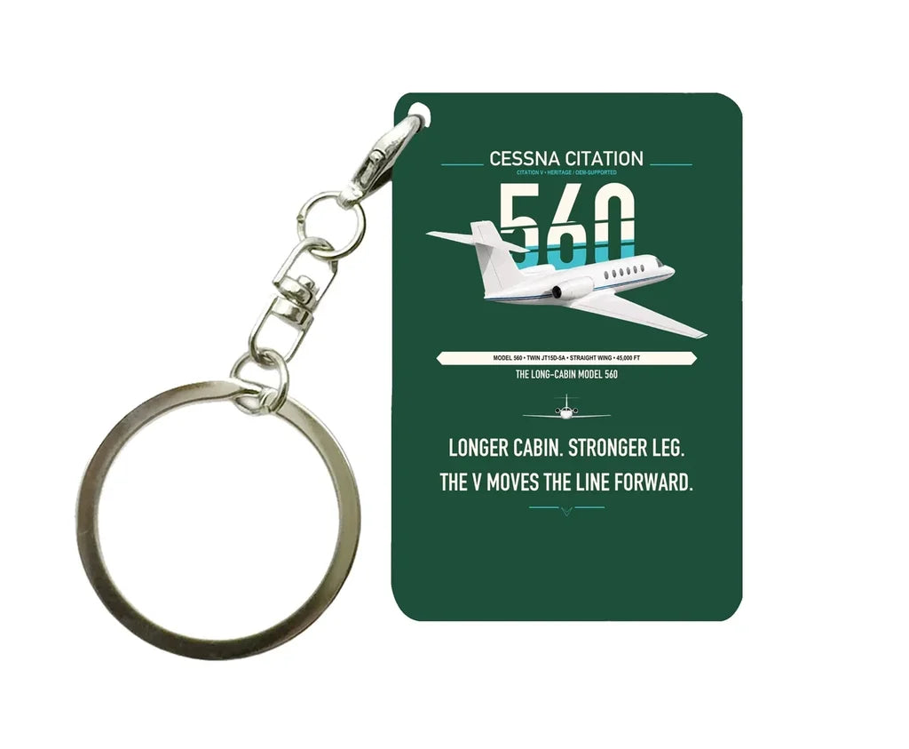 Cessna Citation 560 - Citation V design on dark green designed key chain, double-side print