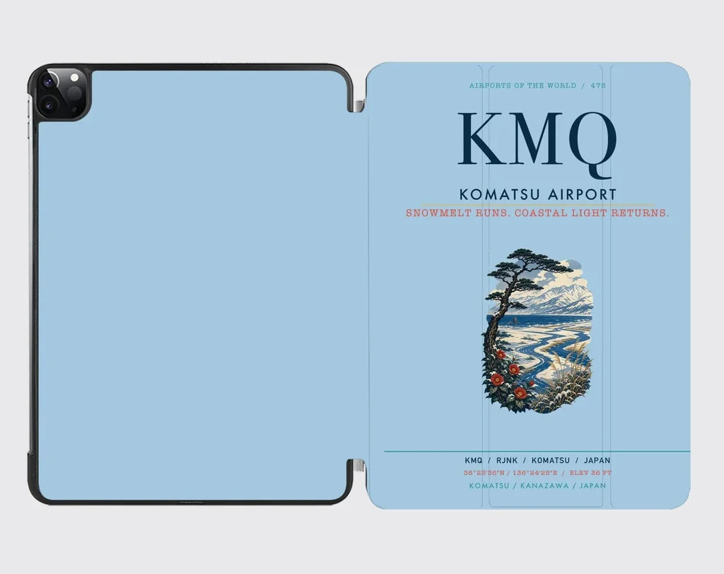 Komatsu Airport (KMQ) design on light blue ipad tablet case