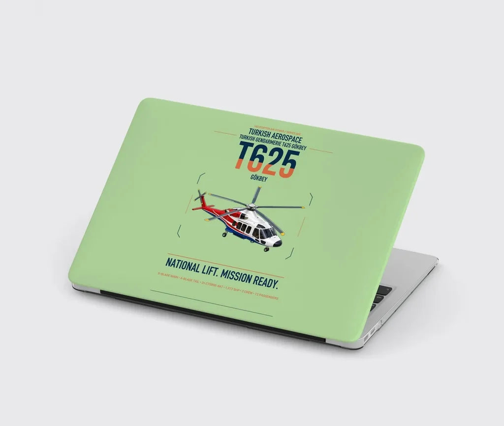 Turkish Aerospace T625 Gökbey design on light green MacBook case
