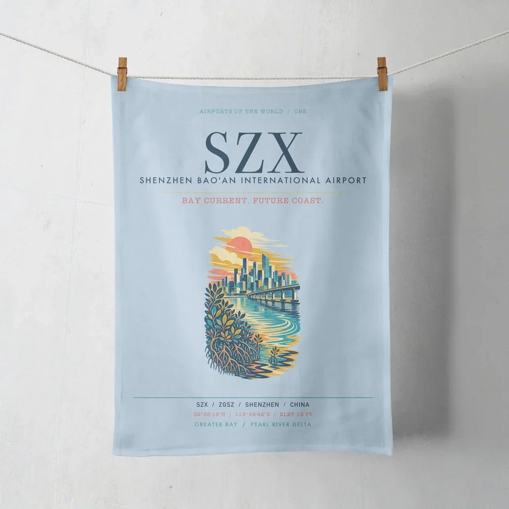 Shenzhen Bao'an International Airport (SZX) design on light blue towel