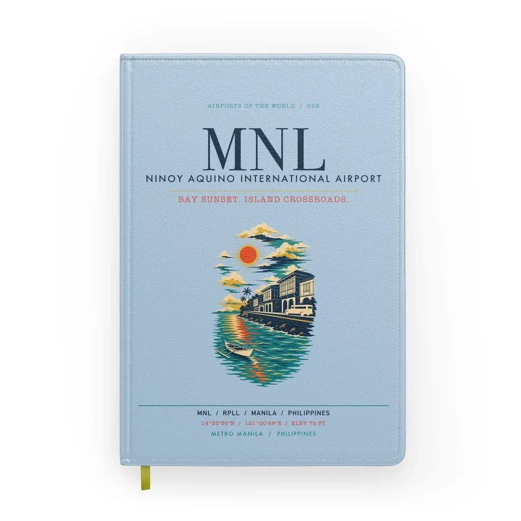 Manila Ninoy Aquino International Airport (MNL) design on light blue notebook