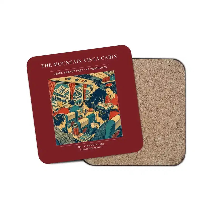 The Mountain Vista Cabin - Designed Coasters design on dark red 1-piece