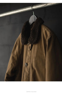 Thumbnail for Navy N-1 Retro Deck  Thickening Pilot Jacket With Plush Lamb Wool - view 13