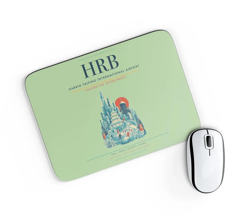 Harbin Taiping International Airport (HRB) design on light green rectangle mouse pad