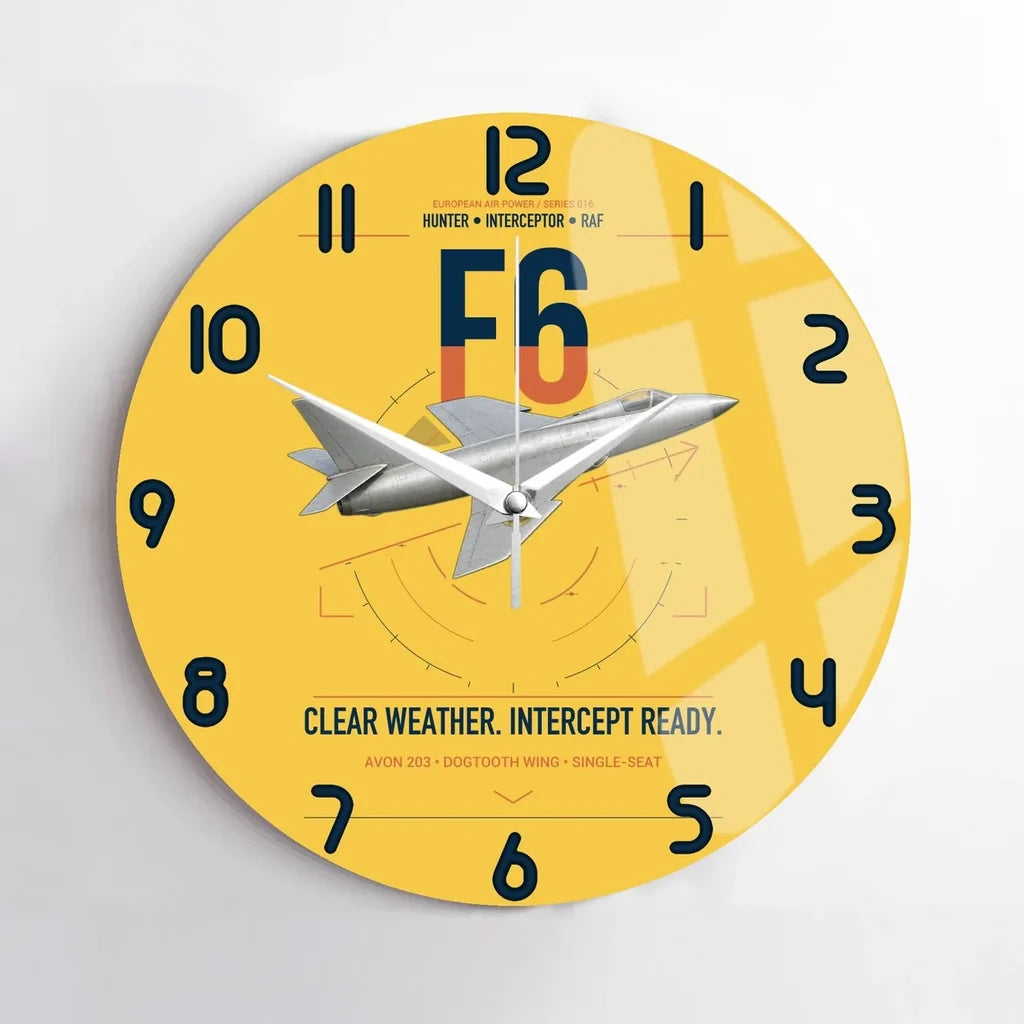 Hawker Hunter F6 design on yellow no frame wall clock