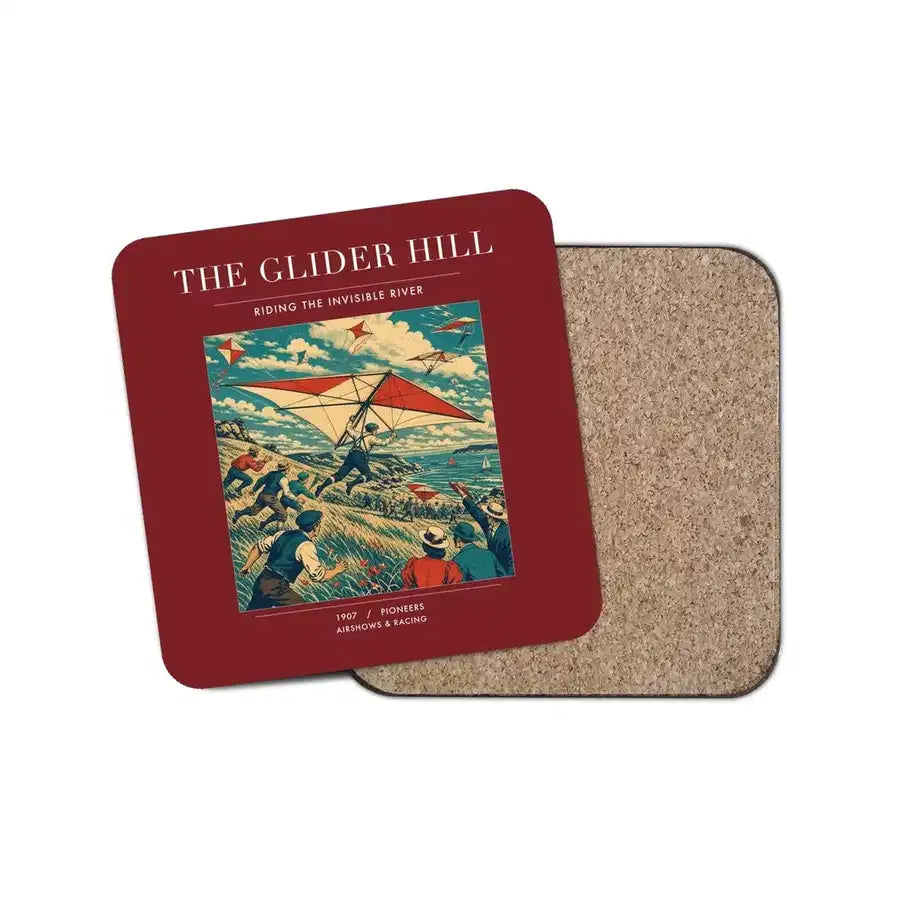 The Glider Hill - Designed Coasters design on dark red 1-piece