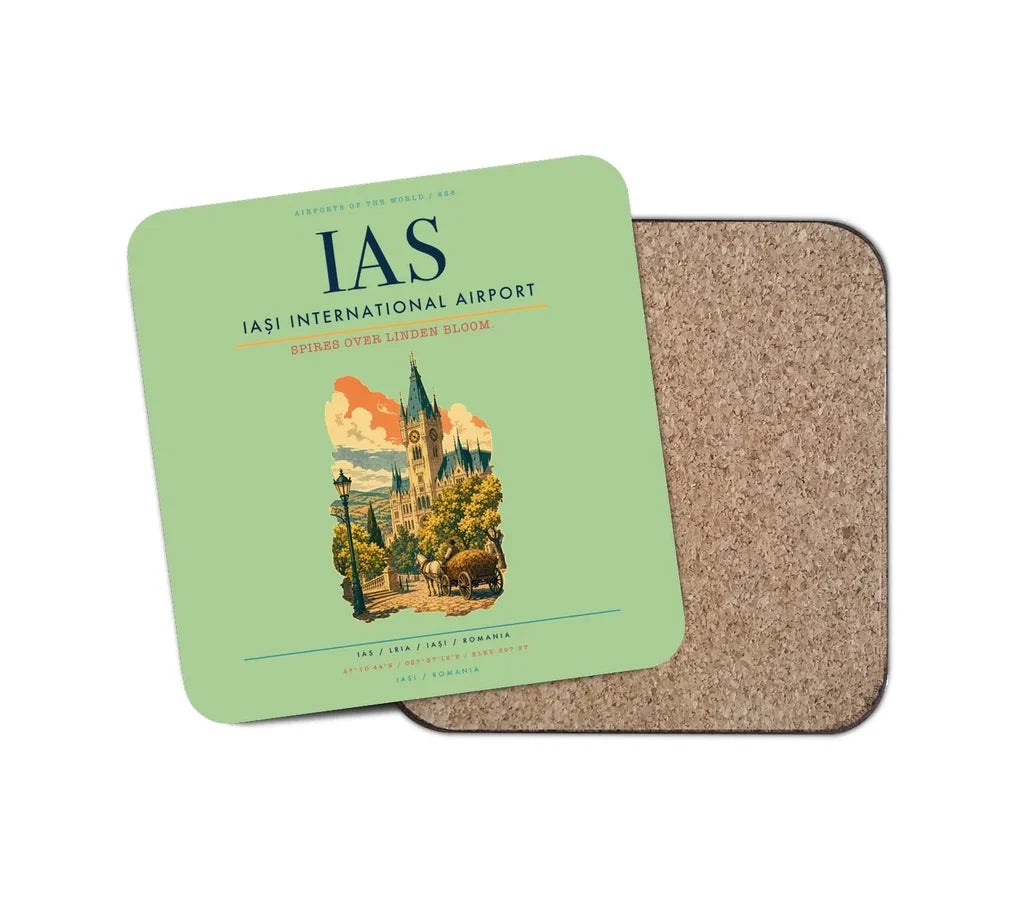 Iași International Airport (IAS) design on light green 1 piece coaster