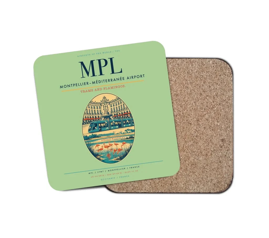 Montpellier–Méditerranée Airport (MPL) design on light green 1 piece coaster