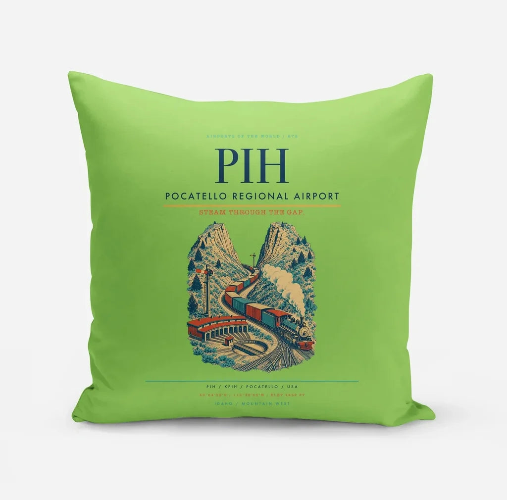 Pocatello Regional Airport (PIH) design on light green pillow