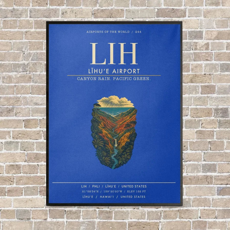 Līhuʻe Airport LIH vertical canvas print - framed - blue background