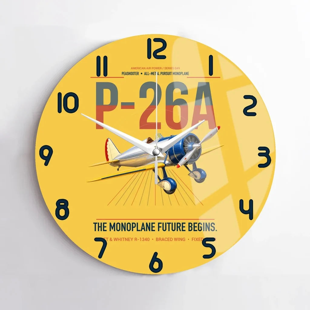 Boeing P-26A Peashooter design on yellow no frame wall clock