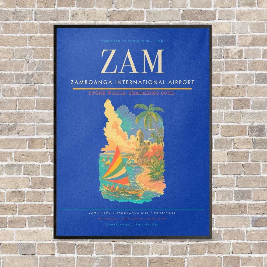 Zamboanga International Airport ZAM vertical canvas print - framed - blue background