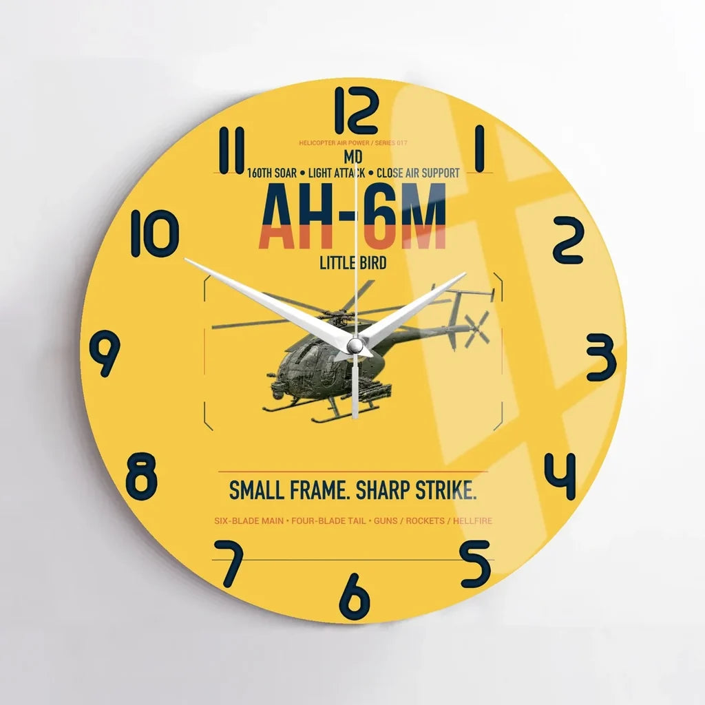 MD AH-6M Little Bird design on yellow no frame wall clock