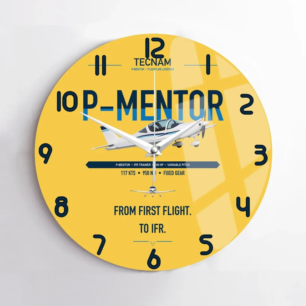 Tecnam P-Mentor design on yellow no frame wall clock