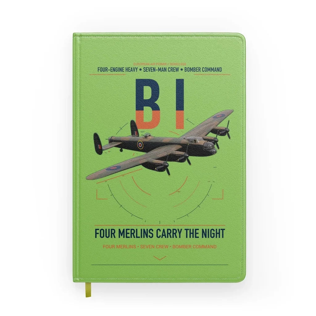 Avro Lancaster B I design on light green notebook