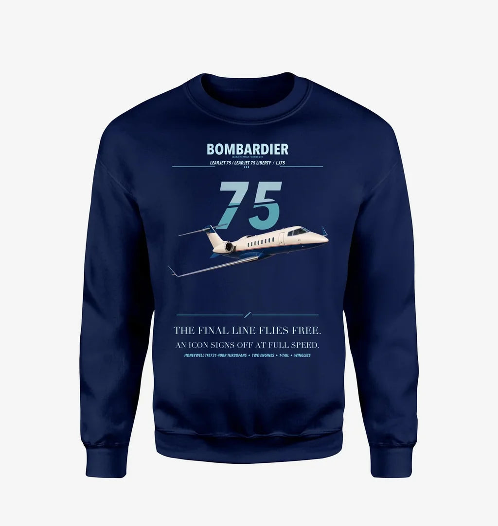 Bombardier Learjet 75 Liberty design on navy blue sweatshirt